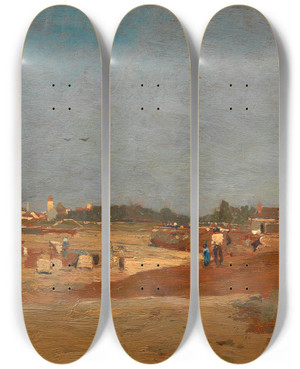 Triptych art skateboard deck of Tina Blau Wscherei An Der Wien Bei St Veit by Tina Blau (1845-1916)