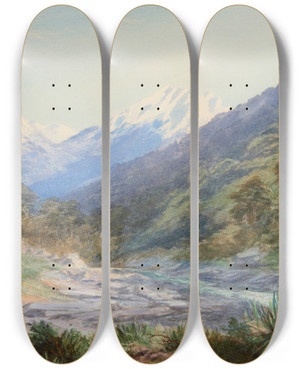 Triptych art skateboard deck of John Gully Landscape Southern Alps by John Gully (1819-1888)