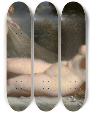 Triptych art skateboard deck of Jacques Antoine Vallin Vnus Endormie by Jacques Antoine Vallin (1760-1835)