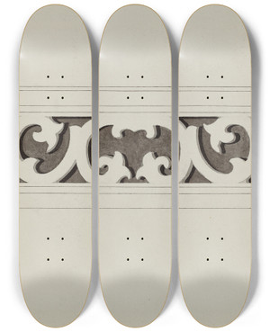 Triptych art skateboard deck of Margaret Gordon Scroll Work by Margaret Gordon