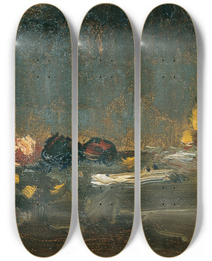 Triptych art skateboard deck of Theodor Von Hrmann Stillleben by Theodor Von Hormann (1840-1895)