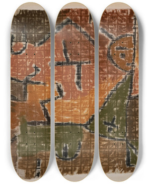 Triptych art skateboard deck of Paul Klee Schwarze Messe by Paul Klee (1879-1940)