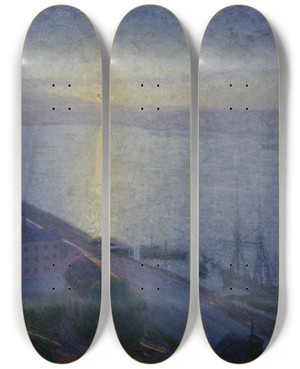 Triptych art skateboard deck of Eugne Jansson Sunset by Eugene Jansson (1862-1915)