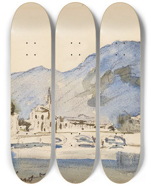 Triptych art skateboard deck of Johan Barthold Jongkind Environs De Grenoble by Johan Barthold Jongkind (1819-1891)