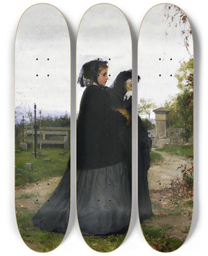 Triptych art skateboard deck of Albert Anker At The Cemetery by Albert Anker (1831-1910)