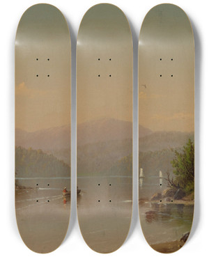 Triptych art skateboard deck of Henry Suydam Going Fishing by Henry Suydam (1802-1883)