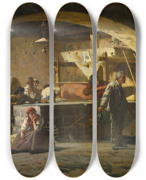 Triptych art skateboard deck of Gaetano Capone The Bakery by Gaetano Capone (1845-1924)