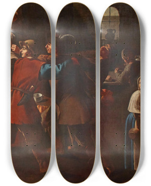 Triptych art skateboard deck of Giacomo Francesco Cipper The Brawl by Giacomo Francesco Cipper (1664-1736)