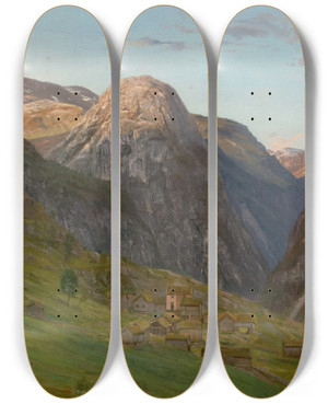 Triptych art skateboard deck of Amaldus Nielsen Fra Stalheim by Amaldus Nielsen (1838-1932)