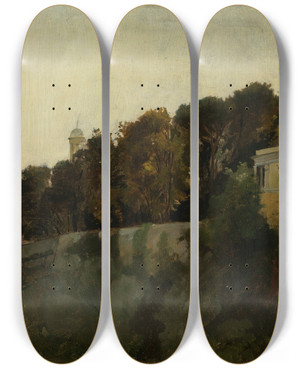 Triptych art skateboard deck of Edmund Kanoldt Abendstimmung Aus Der Villa Palavicini In Pegli Bei Genua by Edmund Kanoldt (1845-1904)
