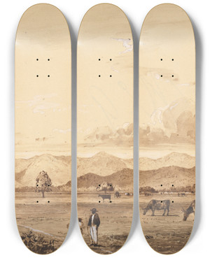 Triptych art skateboard deck of Michel Jean Cazabon Queens Park And Mountains by Michel Jean Cazabon (1813-1888)