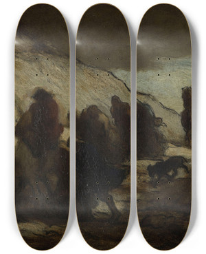 Triptych art skateboard deck of Honor Daumier Les Migrants by Honore Daumier (1808-1879)