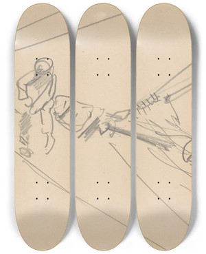 Triptych art skateboard deck of John Singer Sargent Men On A Spar by John Singer Sargent (1856-1925)