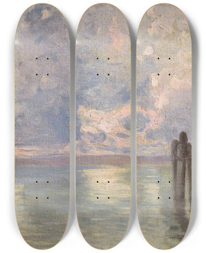 Triptych art skateboard deck of Guglielmo Ciardi View Of The Lagoon Venice by Guglielmo Ciardi (1842-1917)