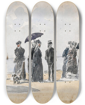 Triptych art skateboard deck of Eugne Boudin Les Crinolines by Eugene Boudin (1824-1898)