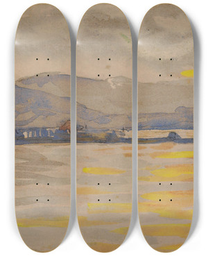 Triptych art skateboard deck of Paul Signac Sainttropez Le Port_1 by Paul Signac (1863-1935)