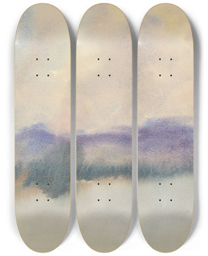 Triptych art skateboard deck of Zolo Palugyay Fog Over A Fish Pond by Zolo Palugyay (1898-1935)
