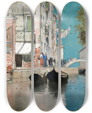 Triptych art skateboard deck of Francis Hopkinson Smith Venice by Francis Hopkinson Smith (1838-1915)