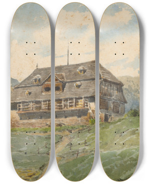 Triptych art skateboard deck of Friedrich Carl Von Scheidlin View Of St Johann by Friedrich Carl Von Scheidlin (1822-1913)