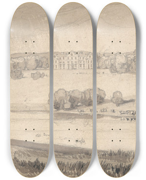 Triptych art skateboard deck of John Sell Cotman Raynham Hall Norfolk by John Sell Cotman (1782-1842)