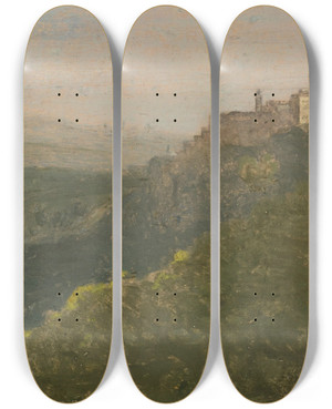 Triptych art skateboard deck of Jeanbaptistecamille Corot View Of Lake Nemi With Genzano In The Distance by Jean-Baptiste-Camille Corot (1796-1875)