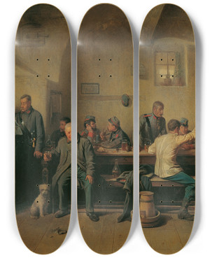 Triptych art skateboard deck of Friedrich Friedlnder Soldaten In Der Kantine_2 by Friedrich Friedlander (1825-1901)
