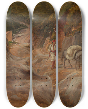 Triptych art skateboard deck of Thomas Fearnley Road In Carrara by Thomas Fearnley (1802-1842)