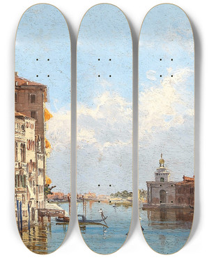 Triptych art skateboard deck of Antonietta Brandeis Venice A View Of The Grand Canal From Santa Maria Della Salute by Antonietta Brandeis (1848-1926)