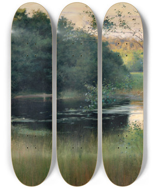 Triptych art skateboard deck of Robert Thegerstrm Summer Evening by Robert Thegerstrom (1857-1919)