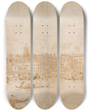 Triptych art skateboard deck of Francesco Guardi The Grand Canal Above The Rialto_2 by Francesco Guardi (1712-1793)