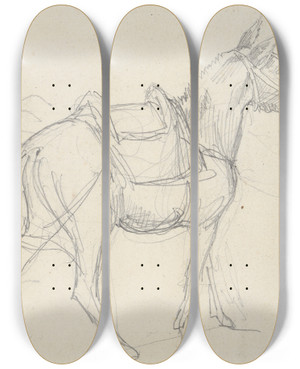 Triptych art skateboard deck of Thodore Gricault Sketch Of Ahorse by Theodore Gericault (1791-1824)