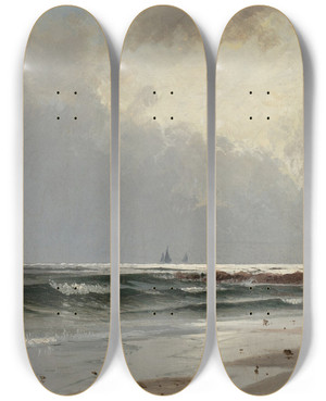 Triptych art skateboard deck of Alfred Thompson Bricher Seascape_2 by Alfred Thompson Bricher (1837-1908)