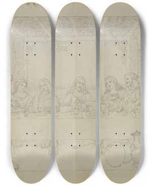 Triptych art skateboard deck of Johann Peter Krafft Hochzeit Zu Kanaan by Johann Peter Krafft (1780-1856)