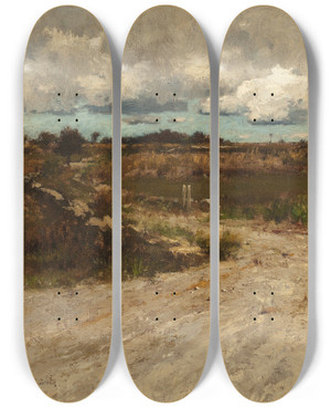 Triptych art skateboard deck of Robert Swain Gifford Path In A Landscape by Robert Swain Gifford (1840-1905)