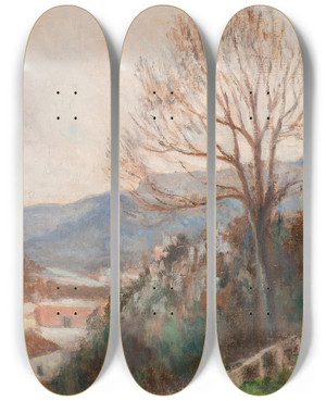 Triptych art skateboard deck of Maximilien Luce La Seine Vue Des Hauteurs De Rolleboise by Maximilien Luce (1858-1941)