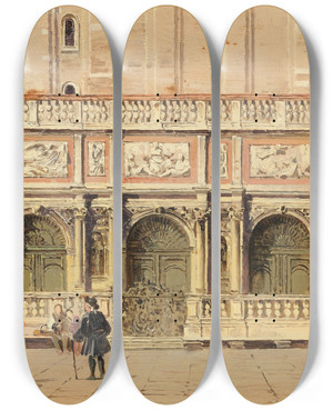 Triptych art skateboard deck of Antonietta Brandeis La Loggietta Piazza Di Marco by Antonietta Brandeis (1848-1926)