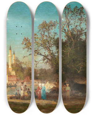 Triptych art skateboard deck of Germain Fabius Brest A Capriccio Of Constantinople by Germain Fabius Brest (1823-1900)