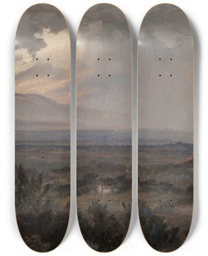 Triptych art skateboard deck of Elihu Vedder Umbrian Landscape Italy by Elihu Vedder (1836-1923)