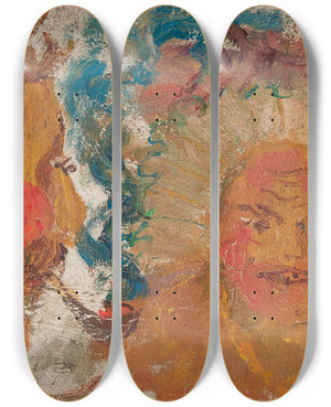 Triptych art skateboard deck of Tadeusz Makowski Two Heads by Tadeusz Makowski (1882-1932)