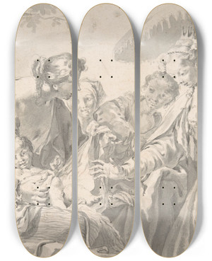 Triptych art skateboard deck of Anton Kern The Finding Of Moses by Anton Kern (1710-1747)