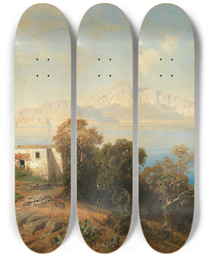 Triptych art skateboard deck of Ascan Lutteroth A View Of Capri by Ascan Lutteroth (1842-1923)