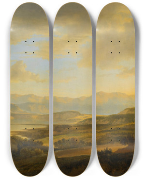 Triptych art skateboard deck of Jan Hackaert The Lake Of Zurich by Jan Hackaert (1629-1700)