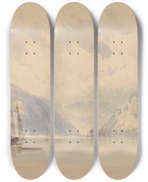 Triptych art skateboard deck of Clarkson Stanfield Castles Of Rheinfels And Thurnberg On The Rhine by Clarkson Stanfield (1793-1867)