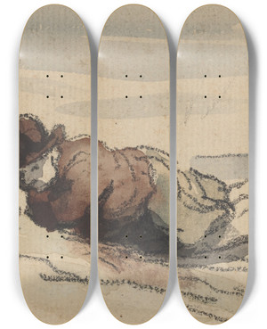 Triptych art skateboard deck of Honor Daumier Rest In The Country Sancho Panza by Honore Daumier (1808-1879)