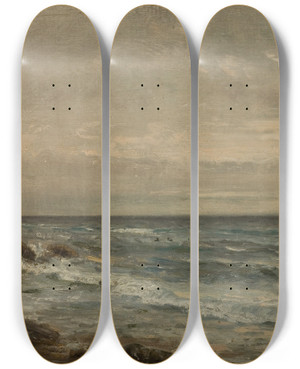 Triptych art skateboard deck of Amaldus Nielsen Strandparti Jren by Amaldus Nielsen (1838-1932)