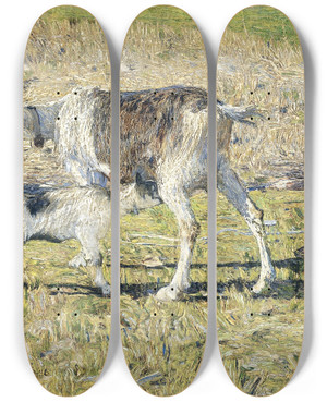 Triptych art skateboard deck of Giovanni Segantini A Goat With Her Kid by Giovanni Segantini (1858-1899)