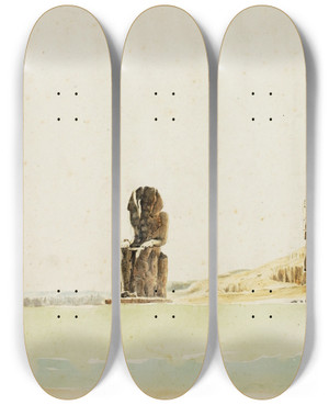 Triptych art skateboard deck of Miner Kilbourne Kellogg Statues At Memnon Thebes by Miner Kilbourne Kellogg (1814-1889)
