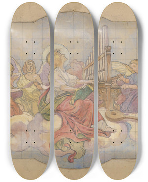 Triptych art skateboard deck of Jozef Hanula Angelic Choir by Jozef Hanula (1863-1944)
