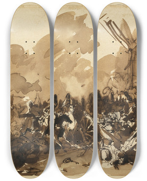 Triptych art skateboard deck of Denis Auguste Marie Raffet Study by Denis Auguste Marie Raffet (1804-1860)