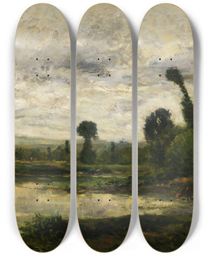 Triptych art skateboard deck of Charles Franois Daubigny Bords De Loise Temps Dorage by Charles Francois Daubigny (1817-1878)